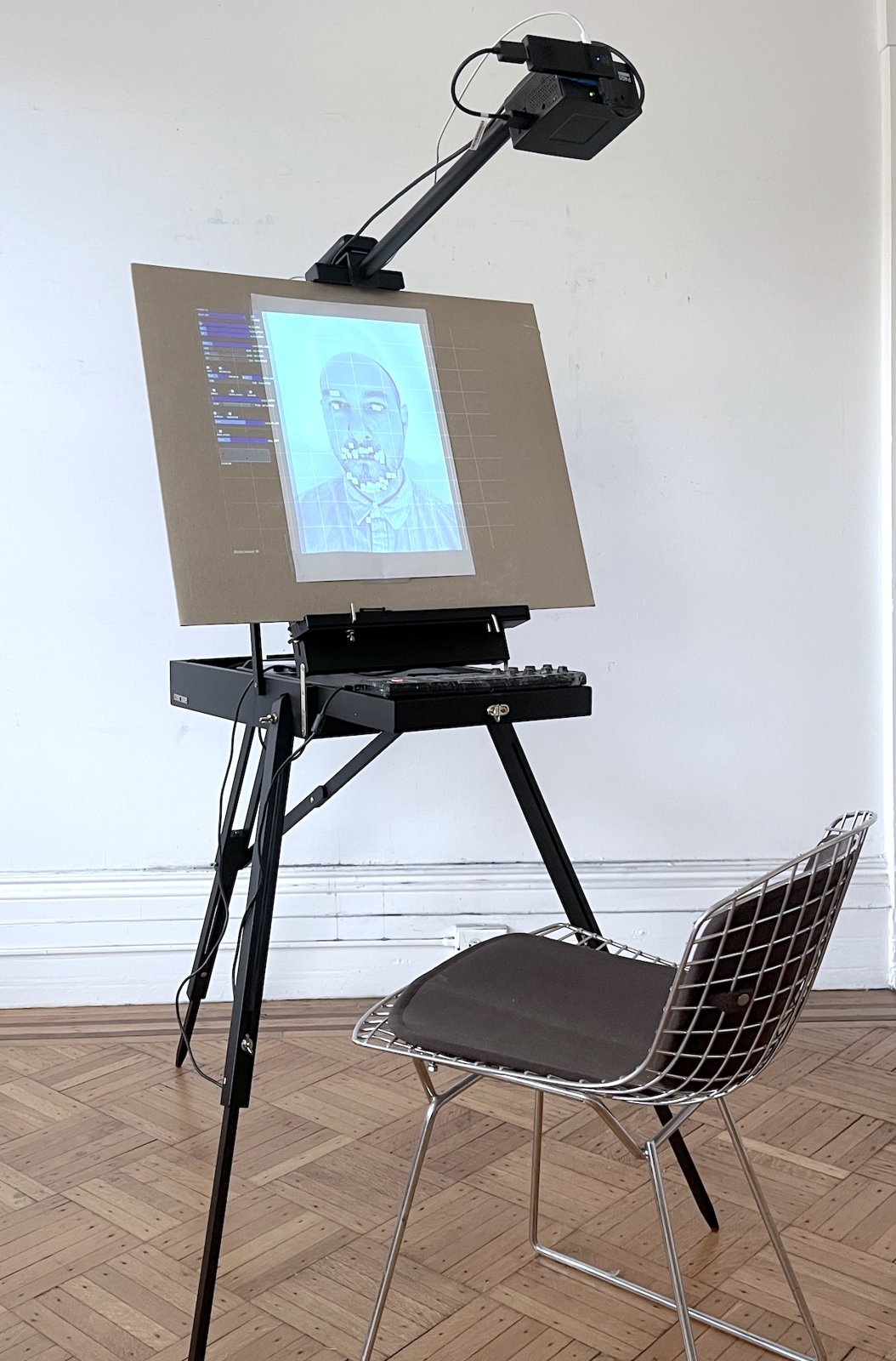 MARCO Plein Air prototype: a projector on an arm above a field easel